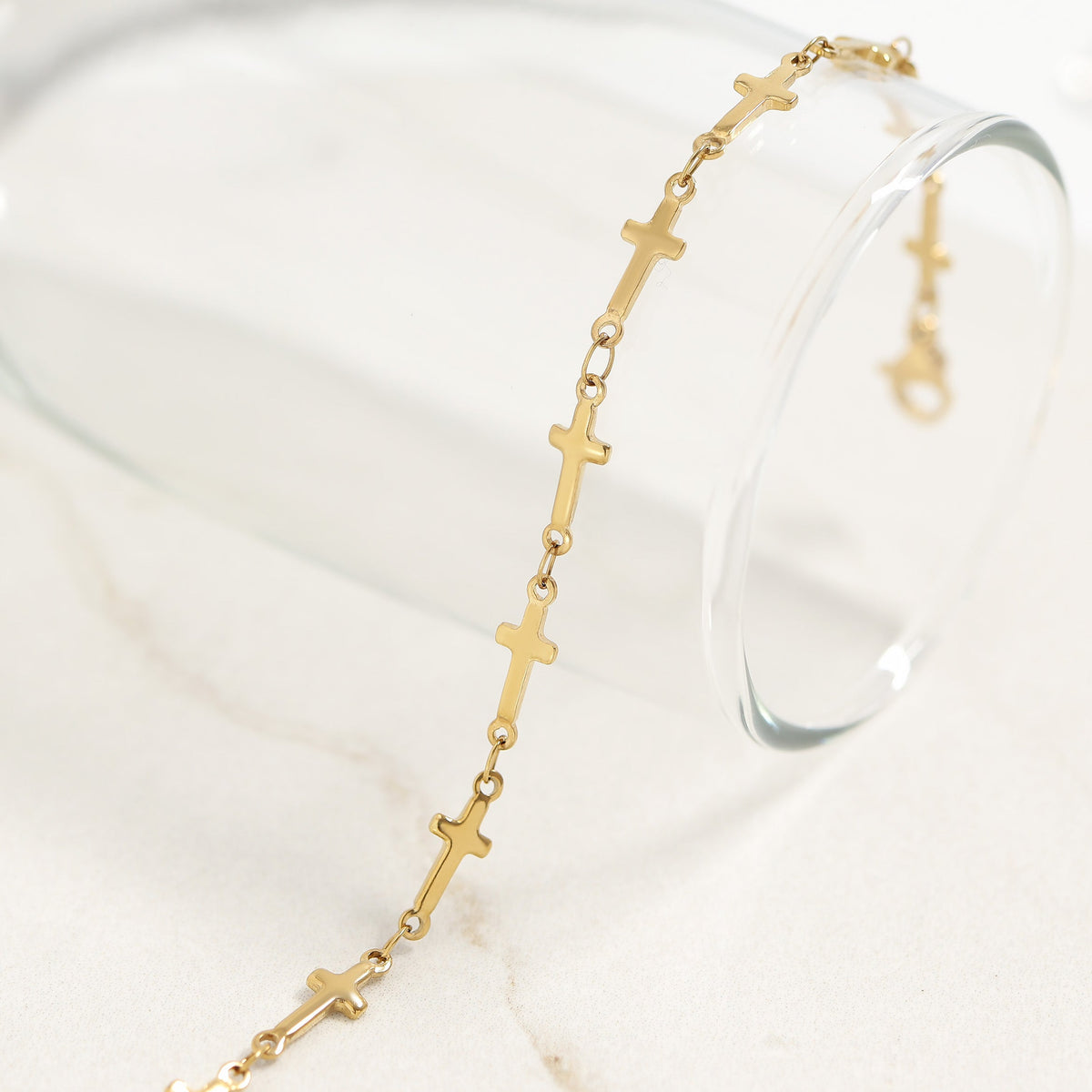 18K Gold PVD Stainless Steel Cross Chain Bracelet / BRJ1062