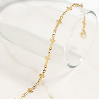 18K Gold PVD Stainless Steel Cross Chain Bracelet / BRJ1062