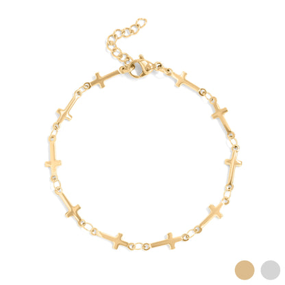 18K Gold PVD Stainless Steel Cross Chain Bracelet / BRJ1062