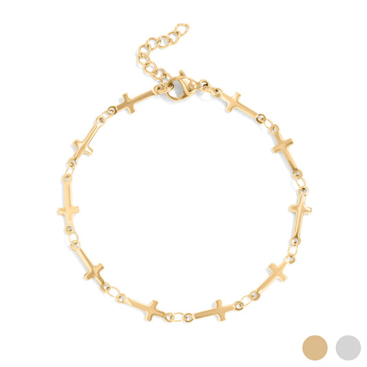 18K Gold PVD Stainless Steel Cross Chain Bracelet / BRJ1062