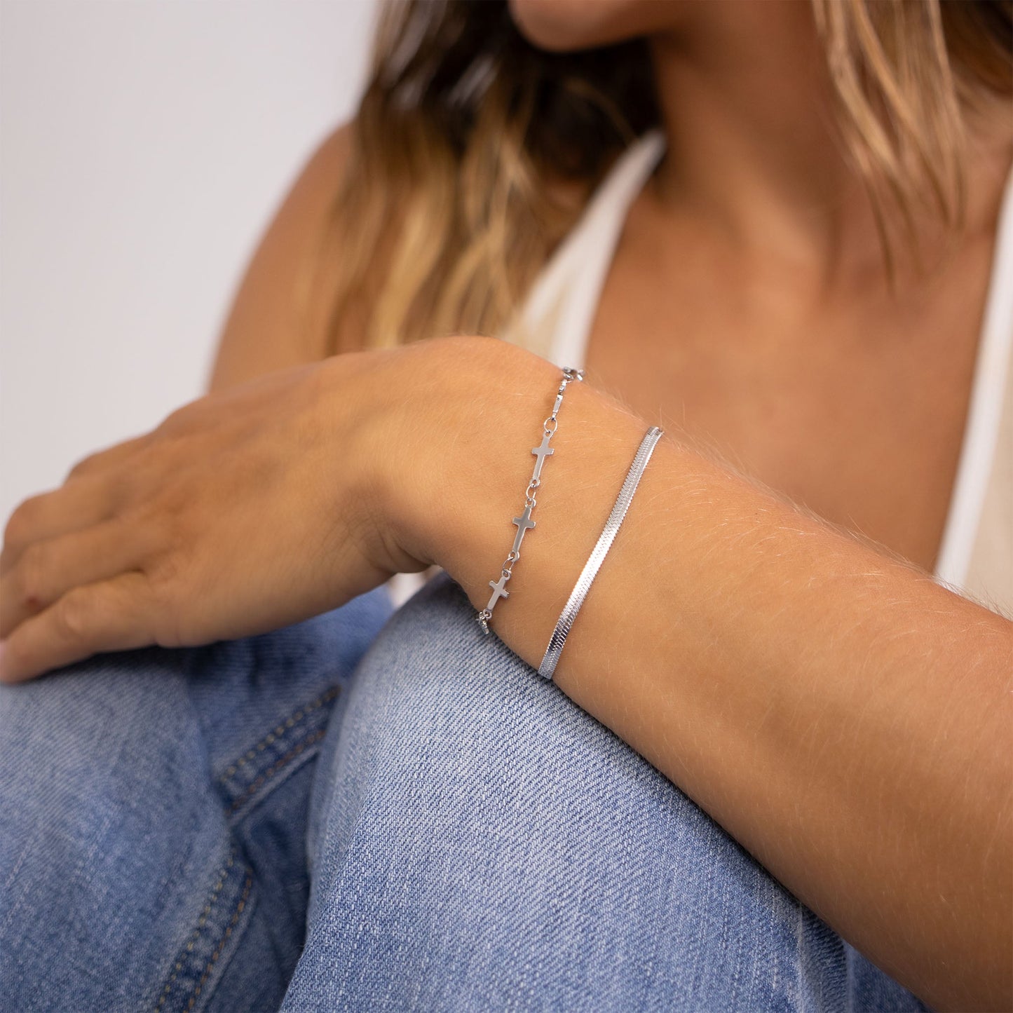 18K Gold PVD Stainless Steel Cross Chain Bracelet / BRJ1062