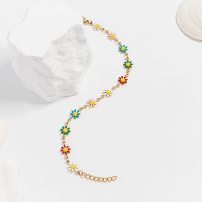 18K Gold PVD Multi Colored Floral Chain Bracelet / BRJ1063