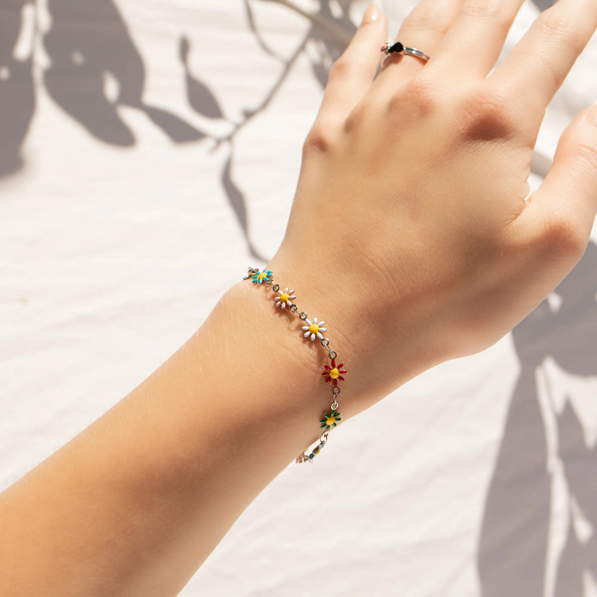 18K Gold PVD Multi Colored Floral Chain Bracelet / BRJ1063