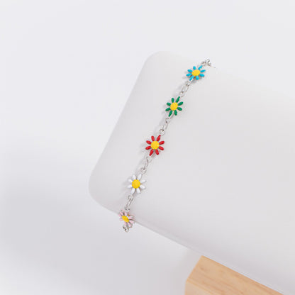 18K Gold PVD Multi Colored Floral Chain Bracelet / BRJ1063