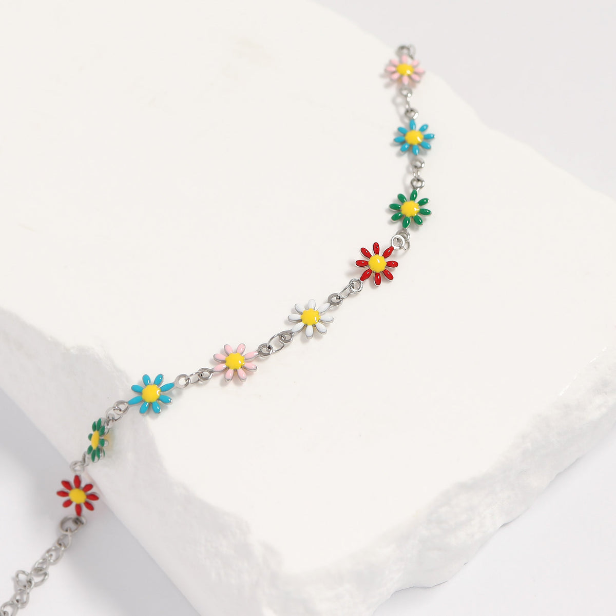 18K Gold PVD Multi Colored Floral Chain Bracelet / BRJ1063