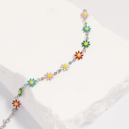 18K Gold PVD Multi Colored Floral Chain Bracelet / BRJ1063