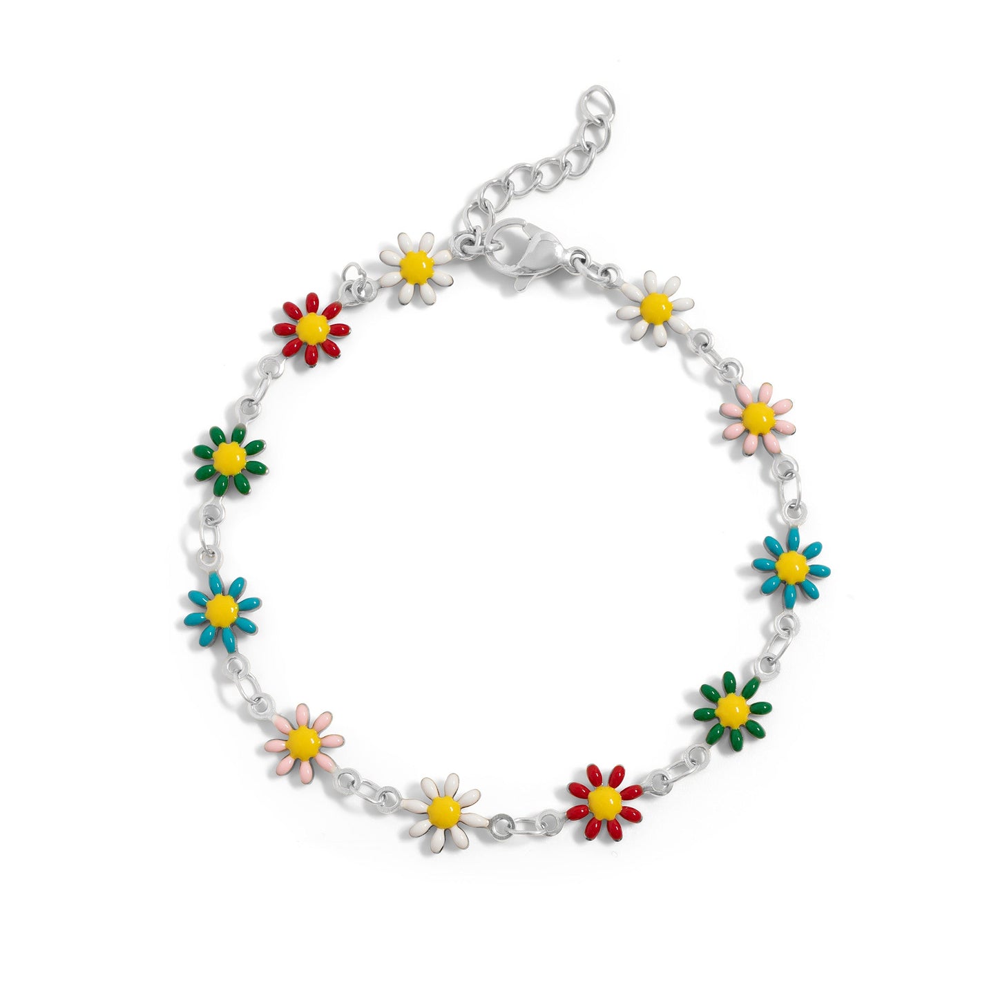 18K Gold PVD Multi Colored Floral Chain Bracelet / BRJ1063