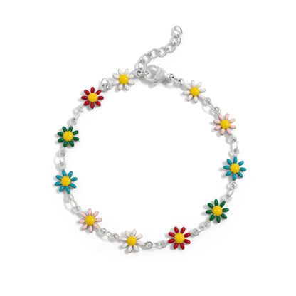 18K Gold PVD Multi Colored Floral Chain Bracelet / BRJ1063