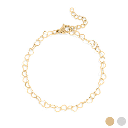 18K Gold PVD Stainless Steel Heart Chain Bracelet / BRJ1065