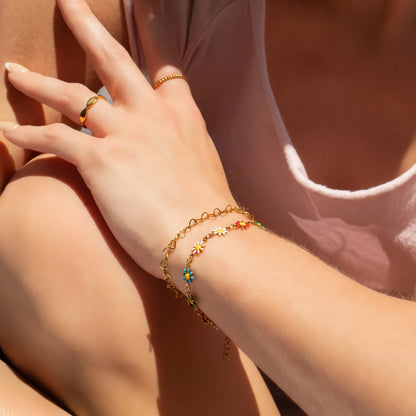 18K Gold PVD Stainless Steel Heart Chain Bracelet / BRJ1065
