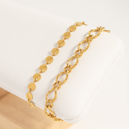 18K Gold PVD Stainless Steel Hammered Oval Chain Bracelet / BRJ1066
