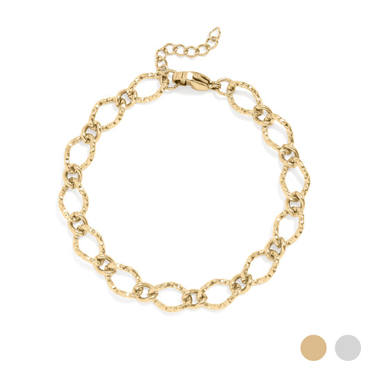 18K Gold PVD Stainless Steel Hammered Oval Chain Bracelet / BRJ1066