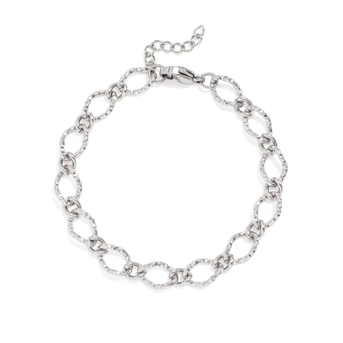18K Gold PVD Stainless Steel Hammered Oval Chain Bracelet / BRJ1066