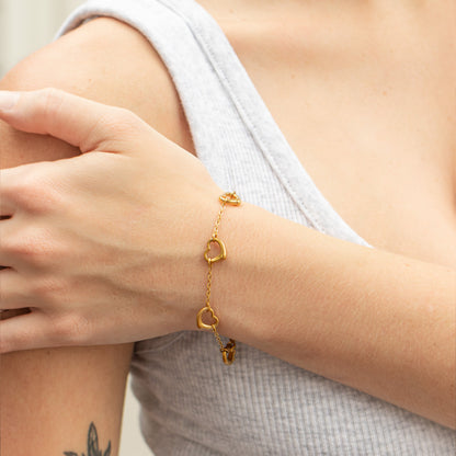18K Gold PVD Stainless Steel Station Heart Bracelet / BRJ1070