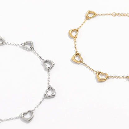 18K Gold PVD Stainless Steel Station Heart Bracelet / BRJ1070