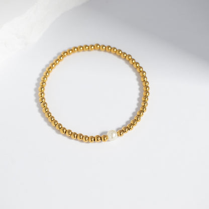 18K Gold PVD Stainless Steel Stretch Bracelet with Pearl / BRJ1071