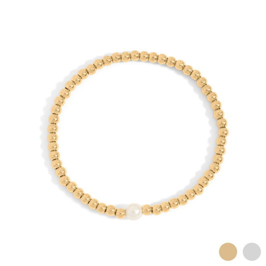 18K Gold PVD Stainless Steel Stretch Bracelet with Pearl / BRJ1071