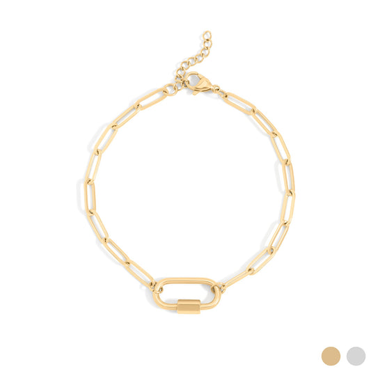 18K Gold PVD Stainless Steel Paperclip Carabiner Bracelet / BRJ1072