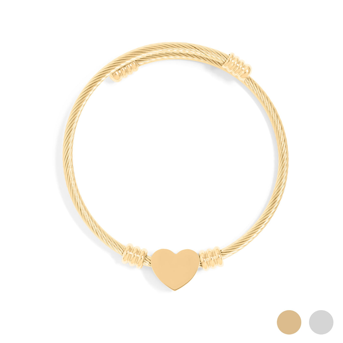 18K Gold PVD Stainless Steel Engraveable Heart Cuff Bracelet / BRJ1077