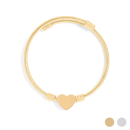 18K Gold PVD Stainless Steel Engraveable Heart Cuff Bracelet / BRJ1077