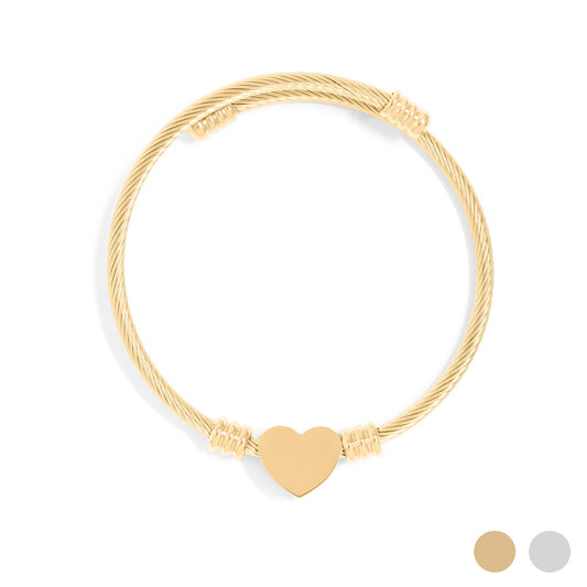 18K Gold PVD Stainless Steel Engraveable Heart Cuff Bracelet / BRJ1077
