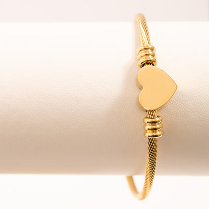 18K Gold PVD Stainless Steel Engraveable Heart Cuff Bracelet / BRJ1077