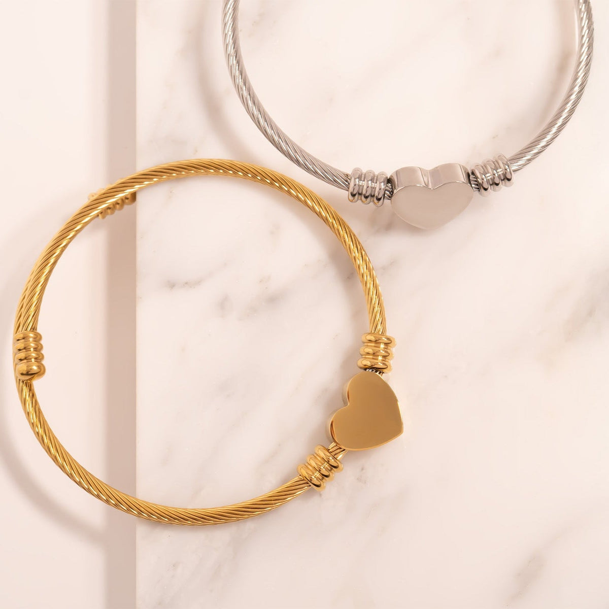 18K Gold PVD Stainless Steel Engraveable Heart Cuff Bracelet / BRJ1077