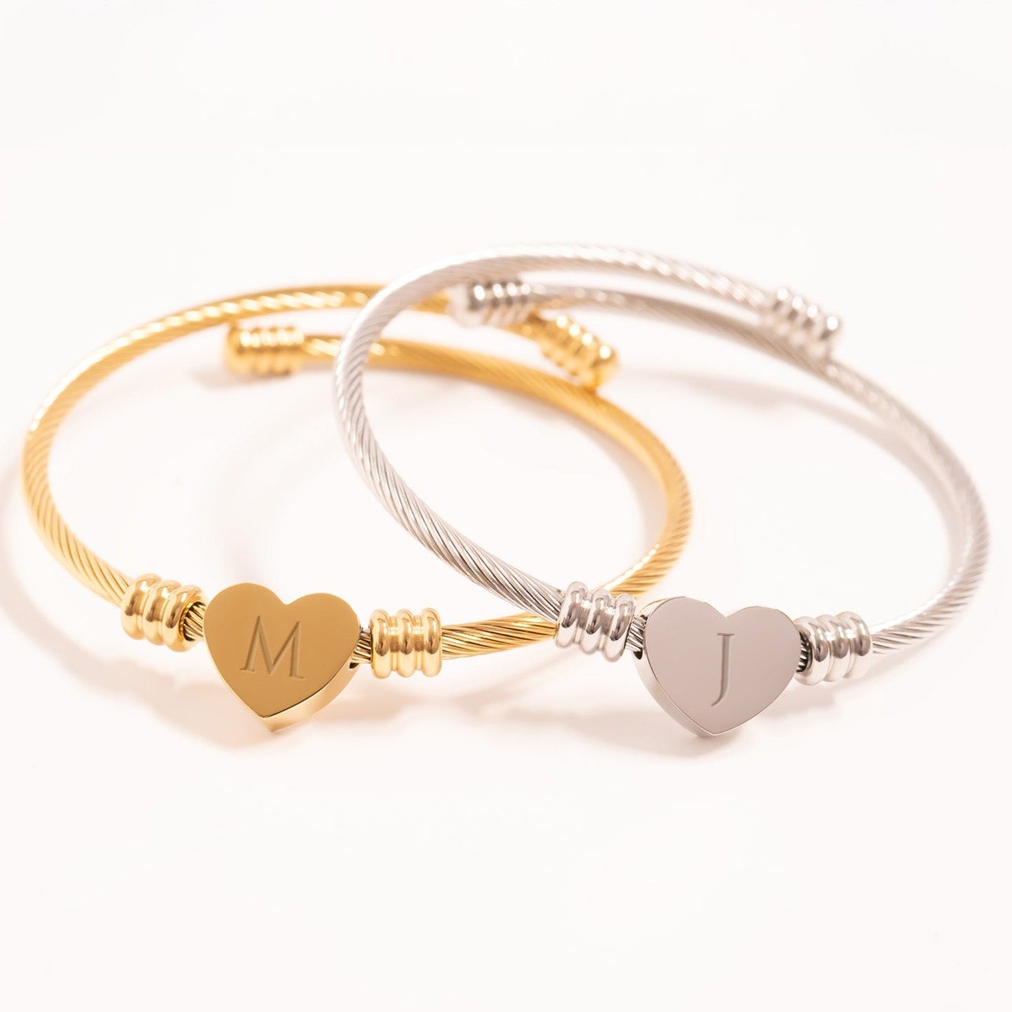 18K Gold PVD Stainless Steel Engraveable Heart Cuff Bracelet / BRJ1077