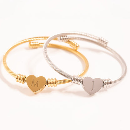18K Gold PVD Stainless Steel Engraveable Heart Cuff Bracelet / BRJ1077