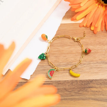 18K Gold PVD Stainless Steel Fruit Charm Bracelet / BRJ1078