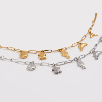 18K Gold PVD Stainless Steel Sea Vacation Charm Bracelet / BRJ1079