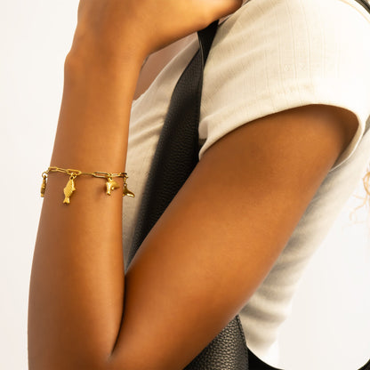 18K Gold PVD Stainless Steel Sea Vacation Charm Bracelet / BRJ1079