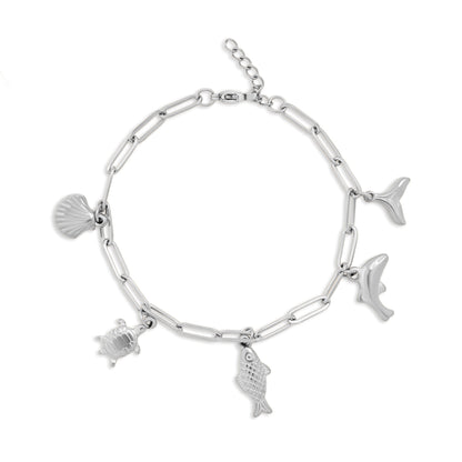 18K Gold PVD Stainless Steel Sea Vacation Charm Bracelet / BRJ1079