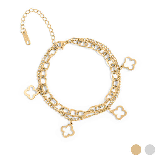 18K Gold PVD Stainless Steel Lucky Clover Charm Bracelet / BRJ1080
