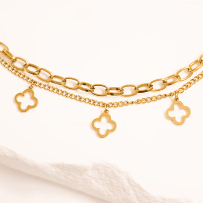18K Gold PVD Stainless Steel Lucky Clover Charm Bracelet / BRJ1080