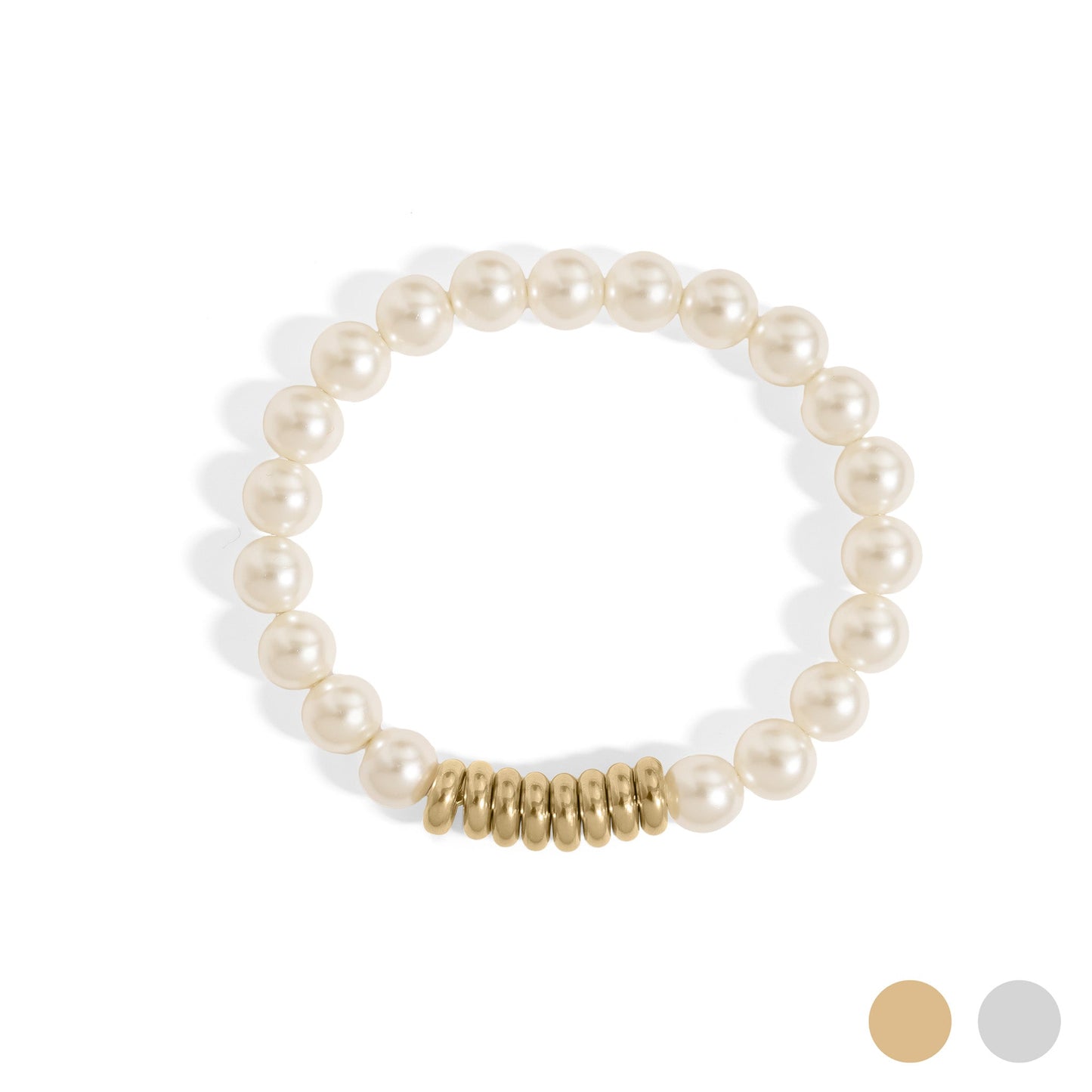 18K Gold PVD 8mm Kiska Glass Pearl Beaded Stretch Bracelet / BRJ1081