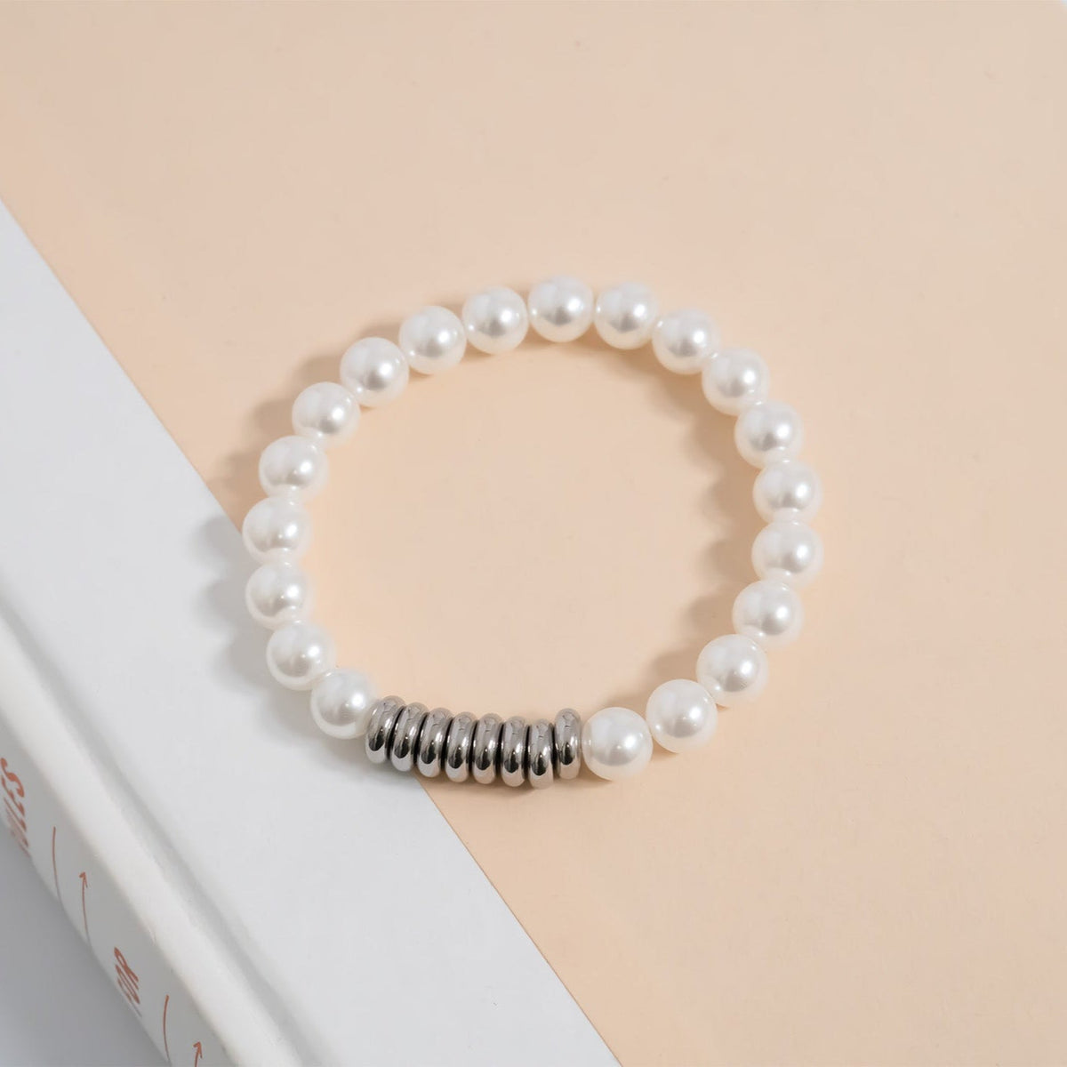 18K Gold PVD 8mm Kiska Glass Pearl Beaded Stretch Bracelet / BRJ1081