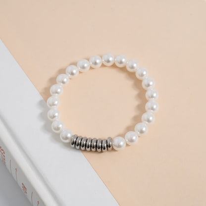 18K Gold PVD 8mm Kiska Glass Pearl Beaded Stretch Bracelet / BRJ1081