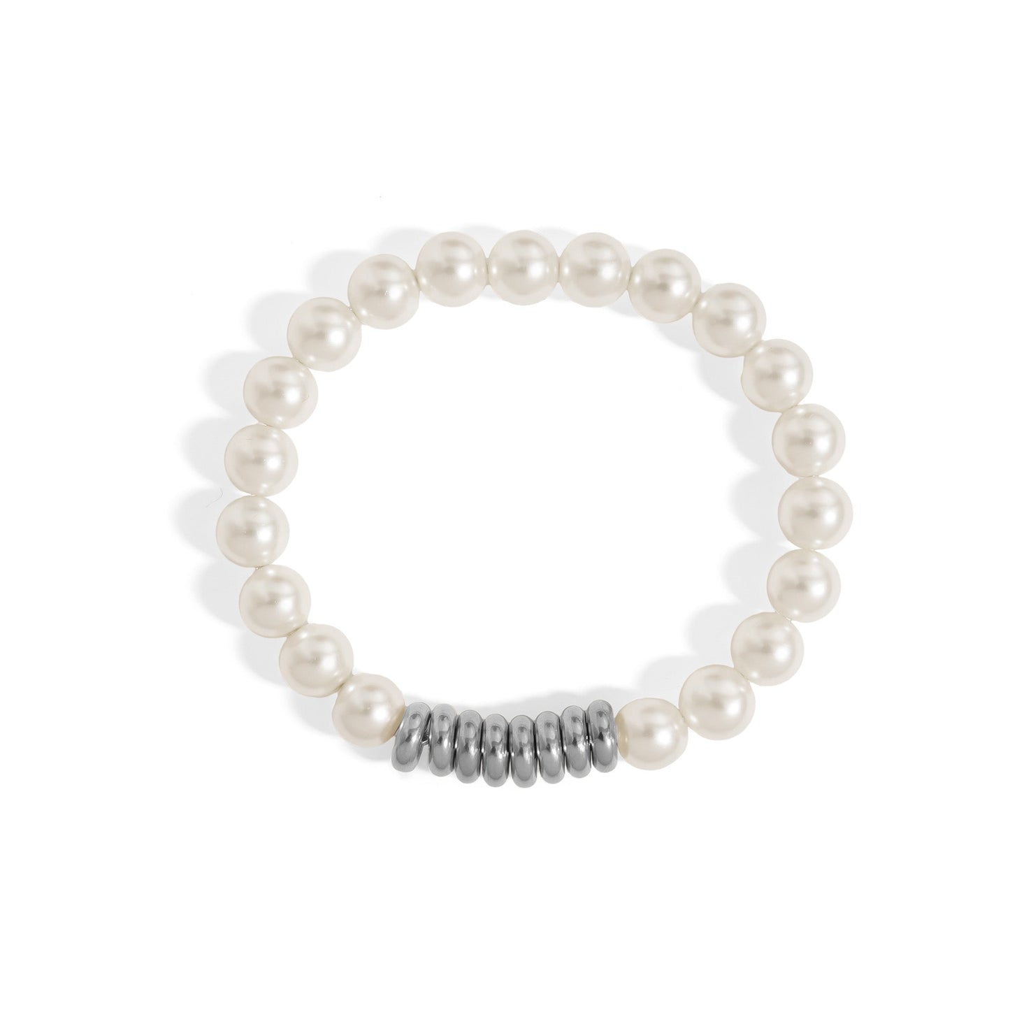 18K Gold PVD 8mm Kiska Glass Pearl Beaded Stretch Bracelet / BRJ1081
