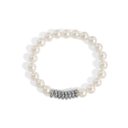 18K Gold PVD 8mm Kiska Glass Pearl Beaded Stretch Bracelet / BRJ1081