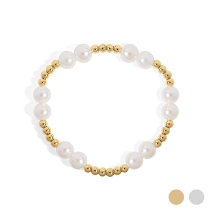 18K Gold PVD 8mm Kiska Glass Pearl Beaded Stretch Bracelet / BRJ1083
