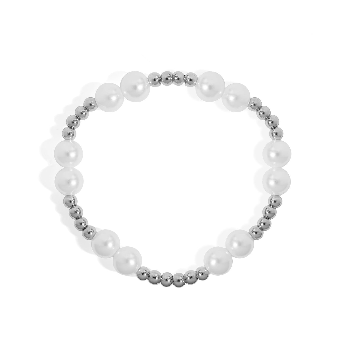 18K Gold PVD 8mm Kiska Glass Pearl Beaded Stretch Bracelet / BRJ1083