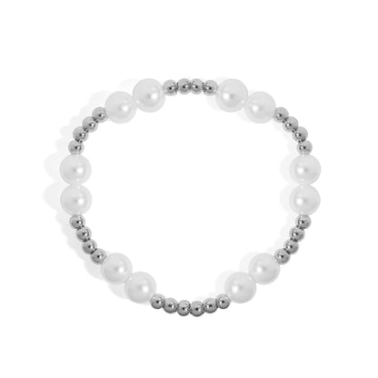 18K Gold PVD 8mm Kiska Glass Pearl Beaded Stretch Bracelet / BRJ1083