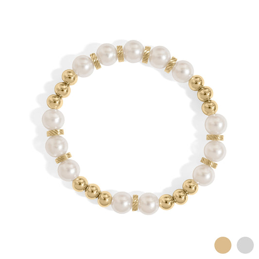 18K Gold PVD 8mm Kiska Glass Pearl Beaded Stretch Bracelet / BRJ1084