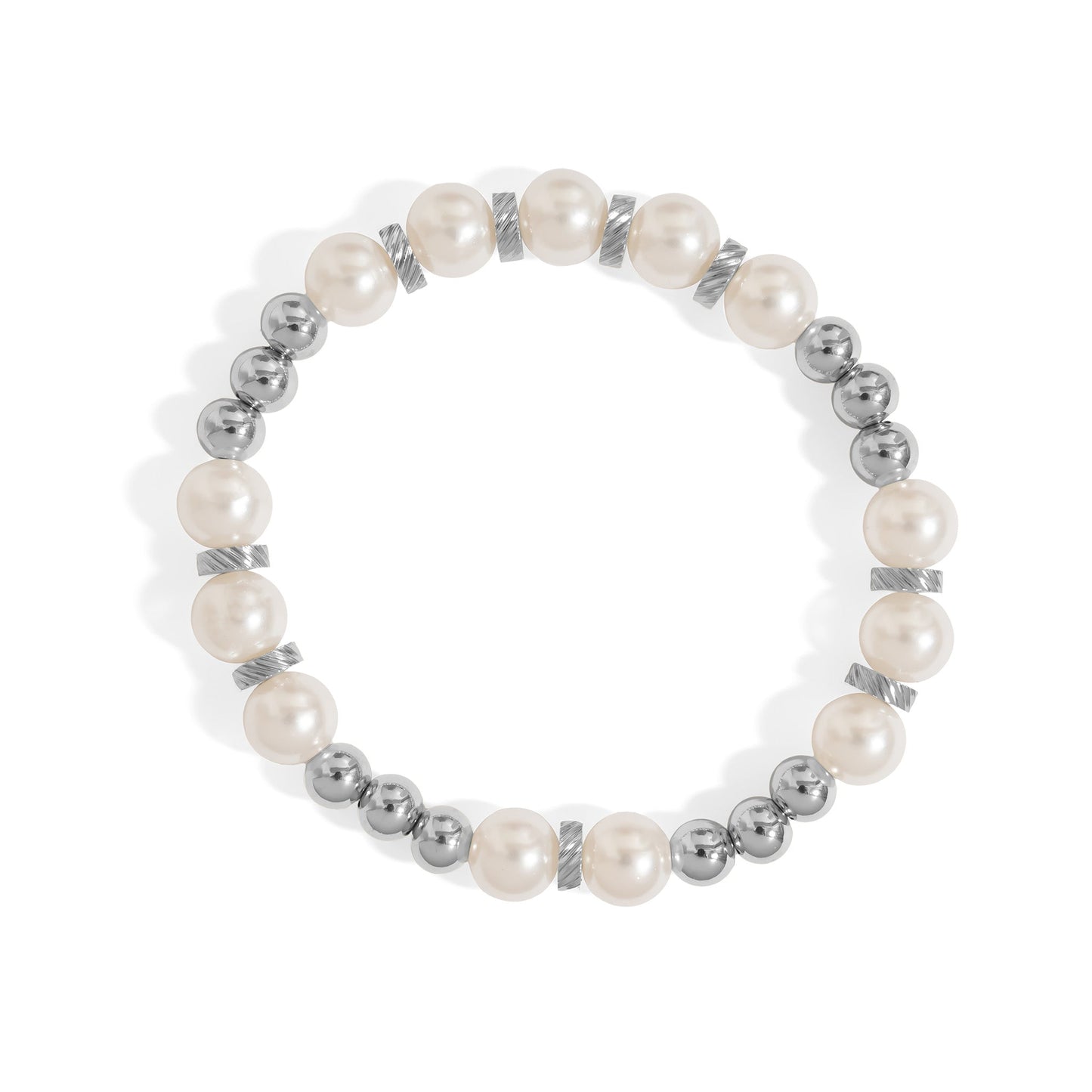 18K Gold PVD 8mm Kiska Glass Pearl Beaded Stretch Bracelet / BRJ1084