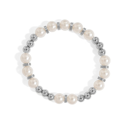 18K Gold PVD 8mm Kiska Glass Pearl Beaded Stretch Bracelet / BRJ1084
