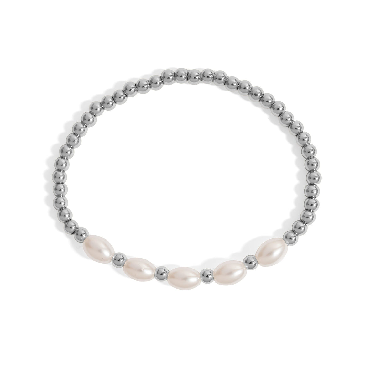 18K Gold PVD 8mm Kiska Glass Pearl Beaded Stretch Bracelet / BRJ1085