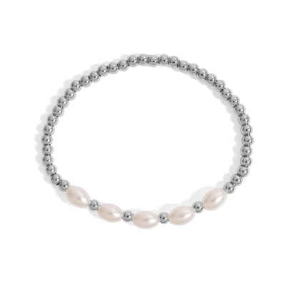 18K Gold PVD 8mm Kiska Glass Pearl Beaded Stretch Bracelet / BRJ1085