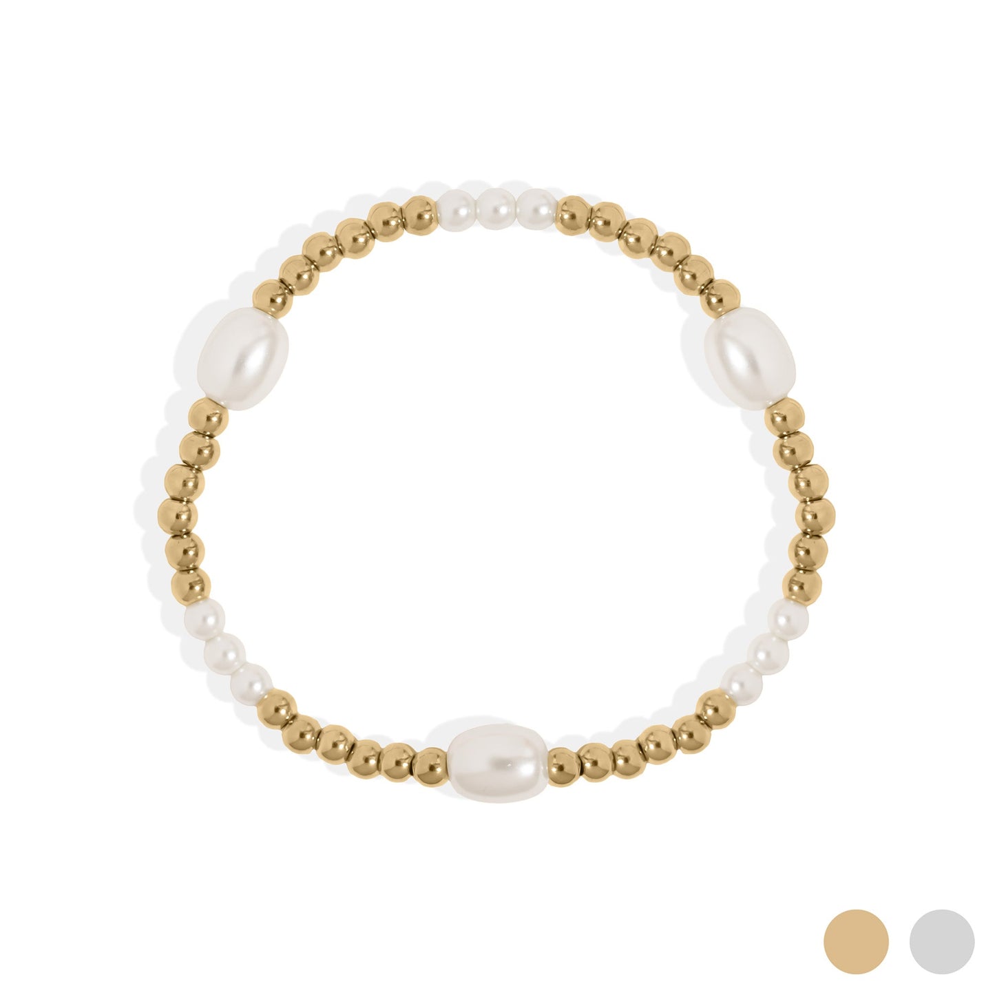 18K Gold PVD 8mm Kiska Glass Pearl Beaded Stretch Bracelet / BRJ1086