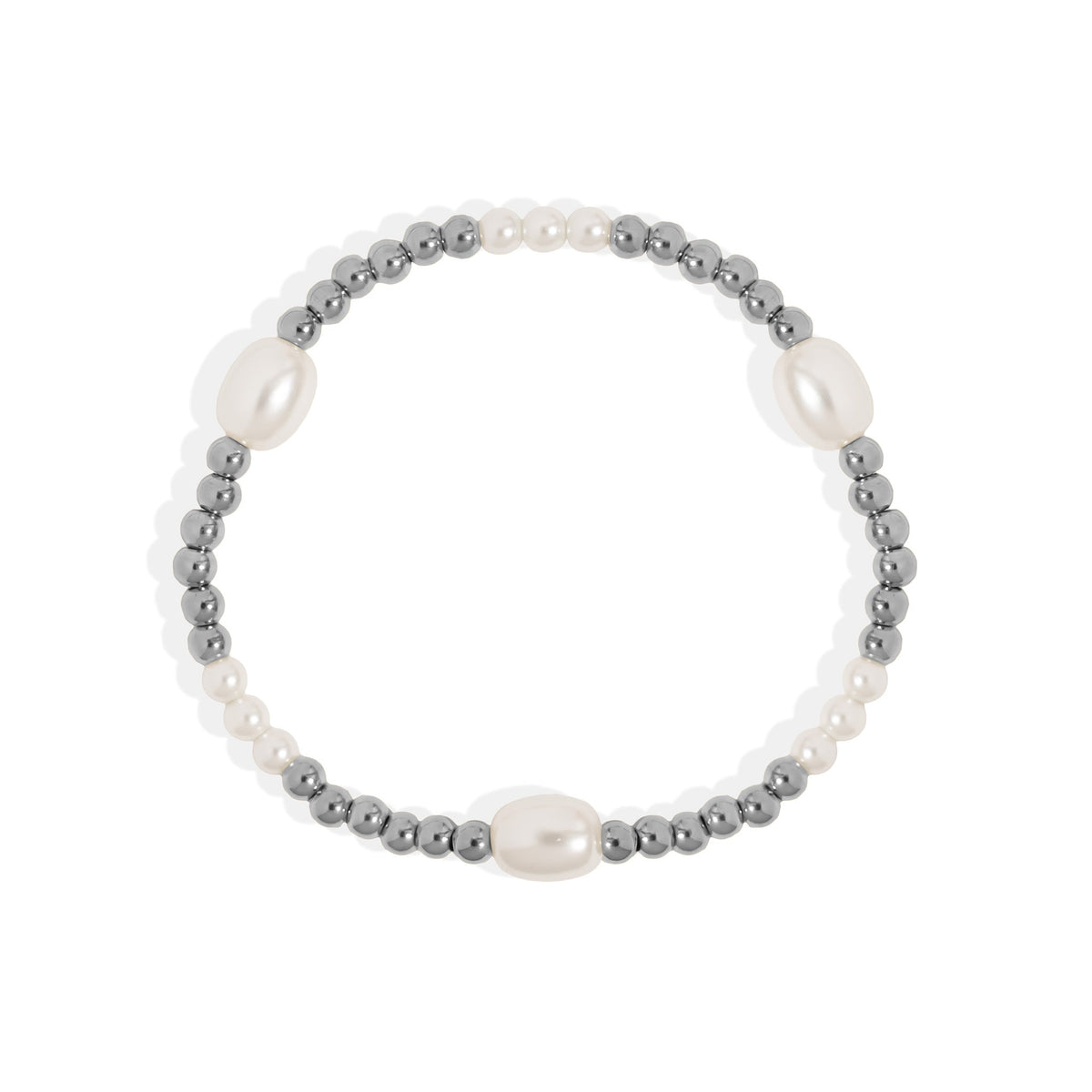 18K Gold PVD 8mm Kiska Glass Pearl Beaded Stretch Bracelet / BRJ1086